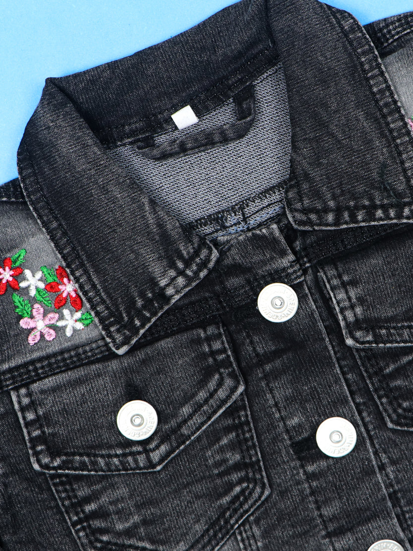 Girls Denim Jacket 2 Yrs - 9 Yrs Flower Black