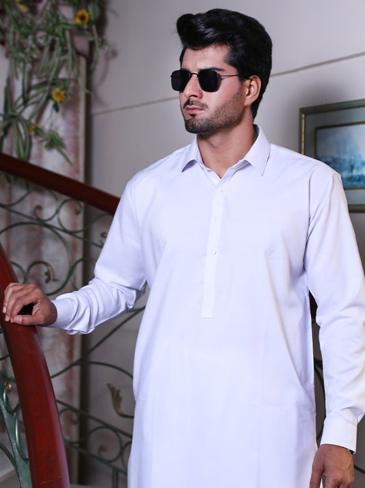 222 Men's Kameez Shalwar Stitched Suit White