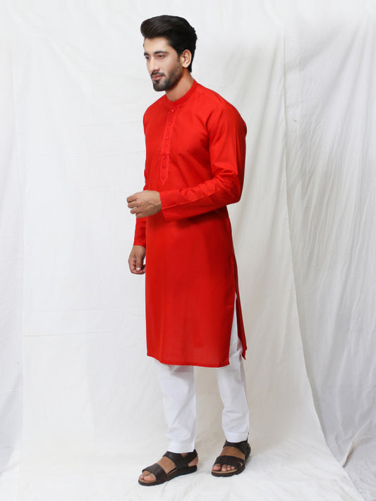 AM Men's Festive Embroidery Kurta Red