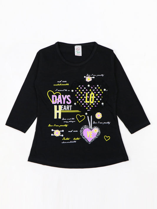 KG Girls Full Sleeve T-Shirt 3.5Yrs - 9Yrs Love Black