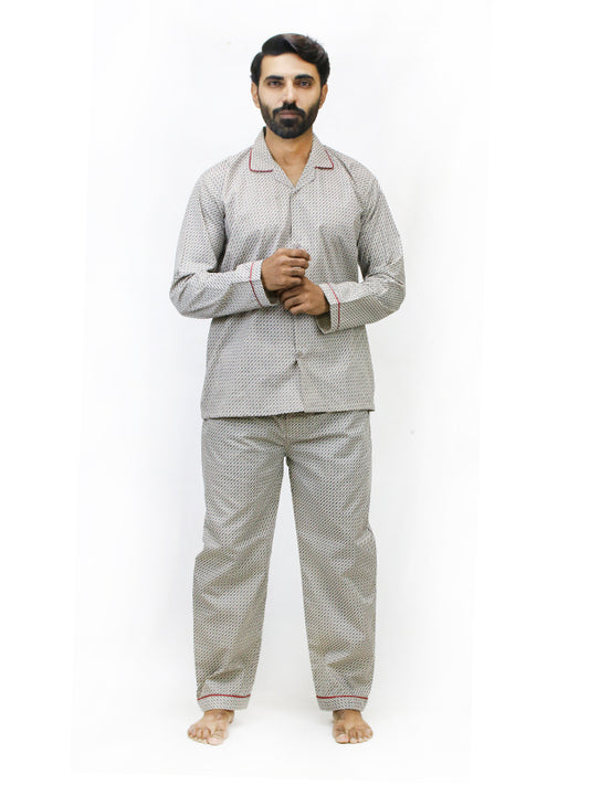 Men's 100% Cotton Printed Night Suit Paisley Brown