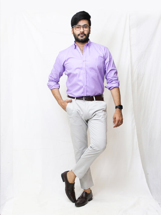 AZ Men's Formal Dress Shirt Plain Purple