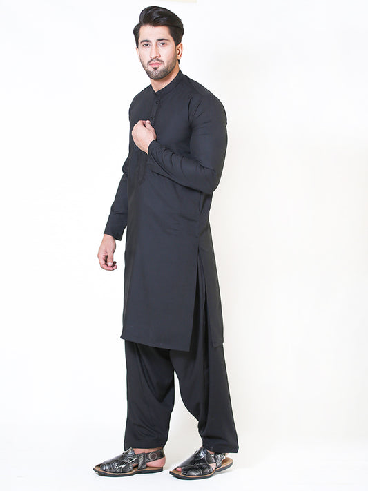 442E Shalwar Kameez Stitched Suit Fabric Sherwani Collar Black