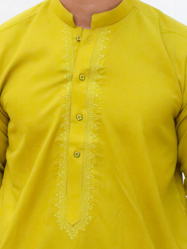 AM Men's Festive Embroidery Kurta Bright Yellow