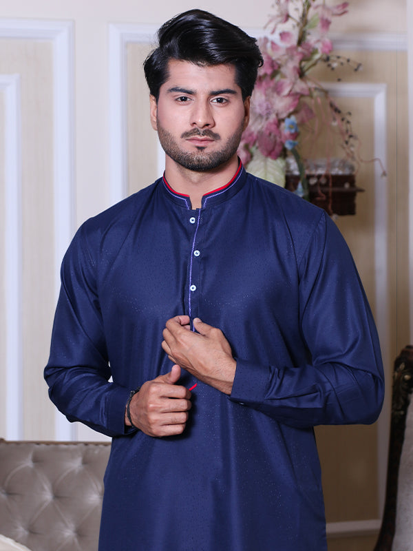 161E Men's Kameez Shalwar Stitched Suit Dark Blue