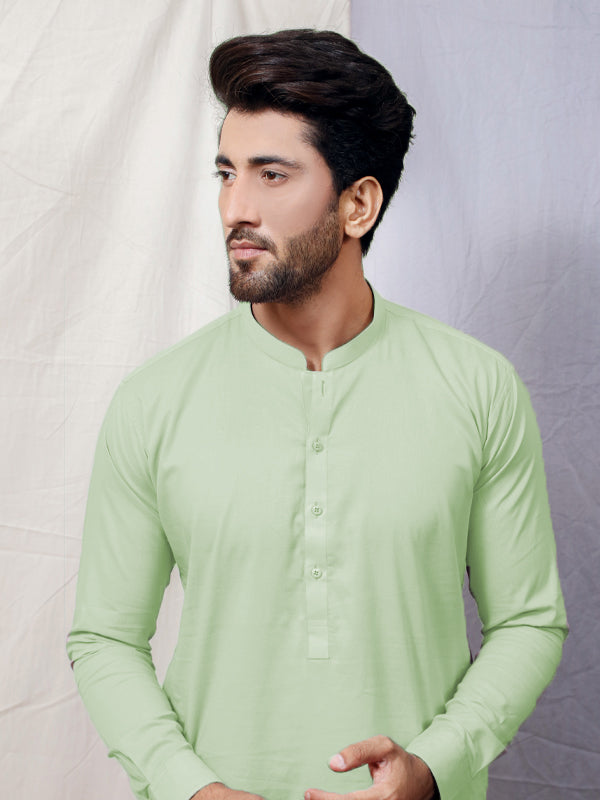 806 Men's Cotton Kameez Shalwar Stitched Suit Light Green 05