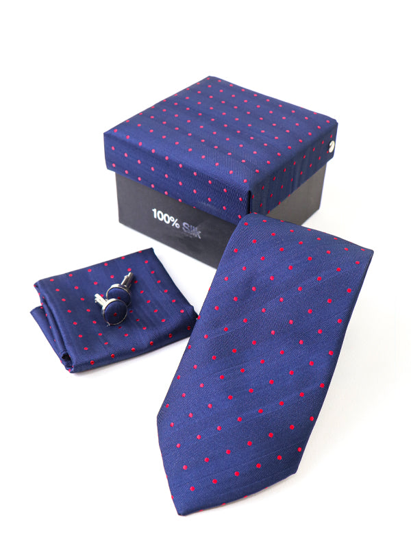 Luxury Tie Box Set Tie Cuff-Link Pocket Square P Red Dots