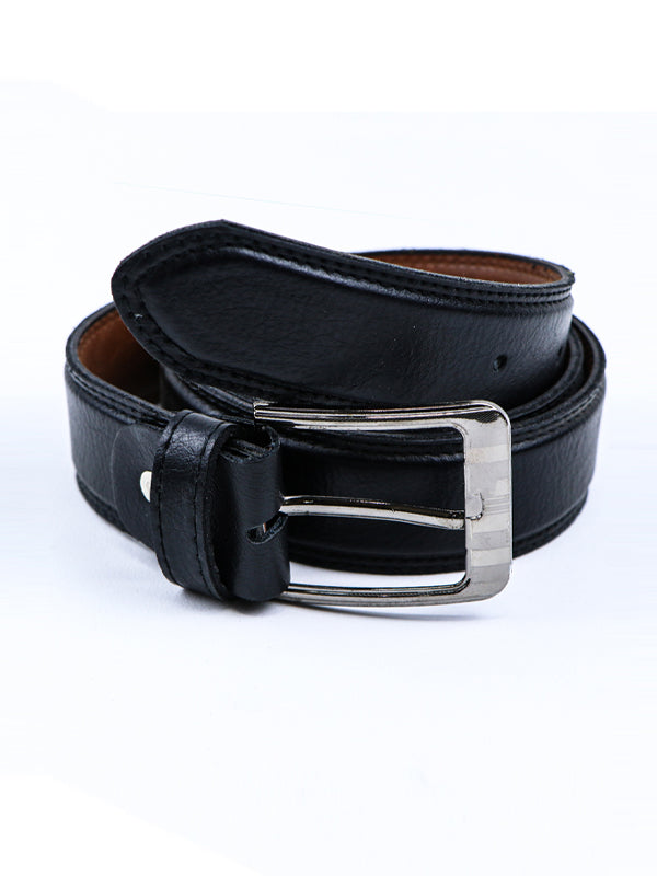 Faux Leather Belt for Men Textured Black