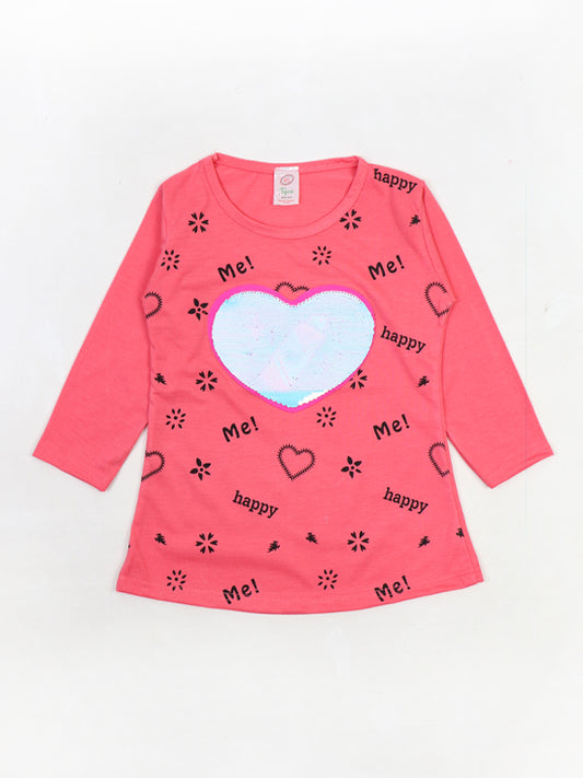 KG Girls Full Sleeve T-Shirt 3.5Yrs - 9Yrs Heart Peach