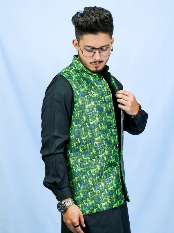 Festive Waistcoat for Men Textured Multi Green