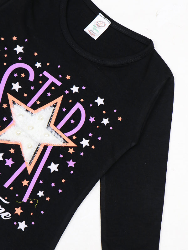 KG Girls Full Sleeve T-Shirt 3.5Yrs - 9Yrs Star Black