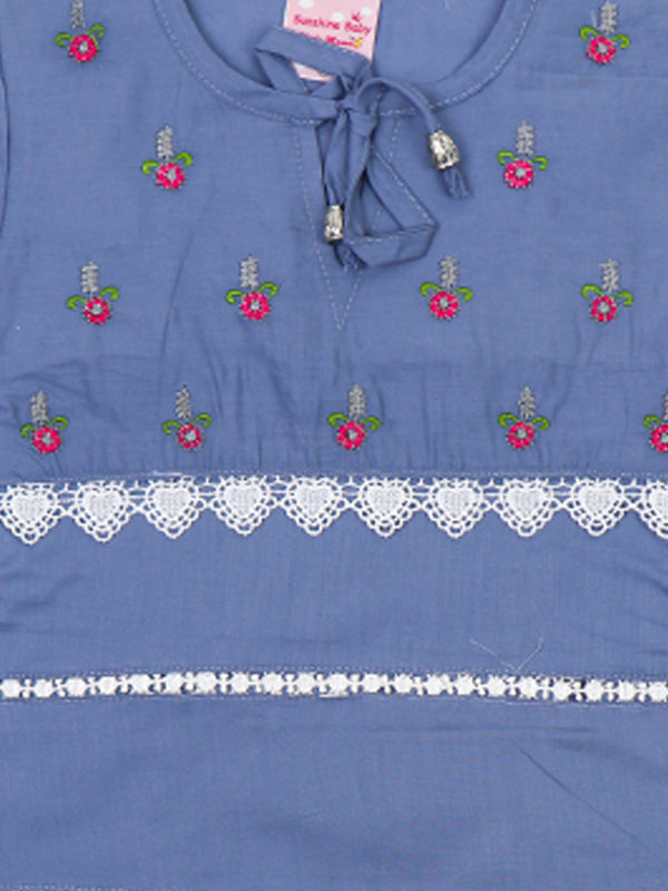 ZG Girls Suit 1Yr - 4Yrs Flower Designed Slate Blue