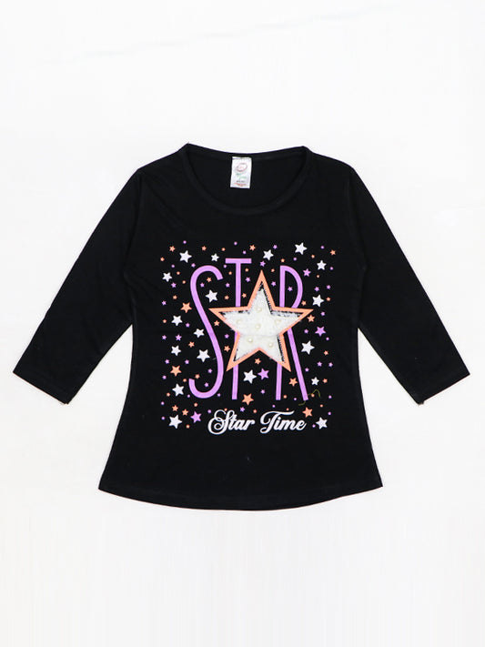 KG Girls Full Sleeve T-Shirt 3.5Yrs - 9Yrs Star Black
