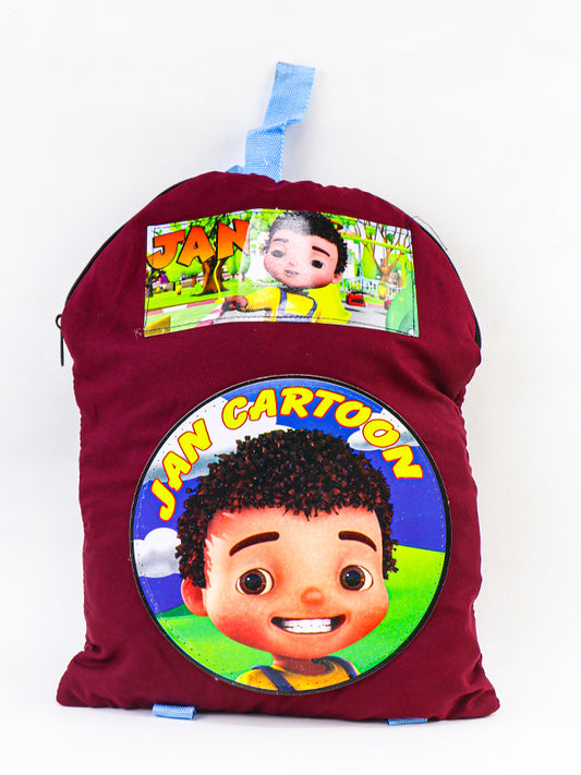 Jan Cartoon Maroon Bag with Drawstrings