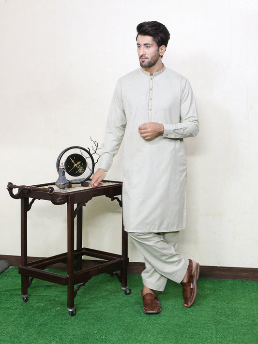 250 Men's Embroidered Kameez Shalwar Stitched Suit Green