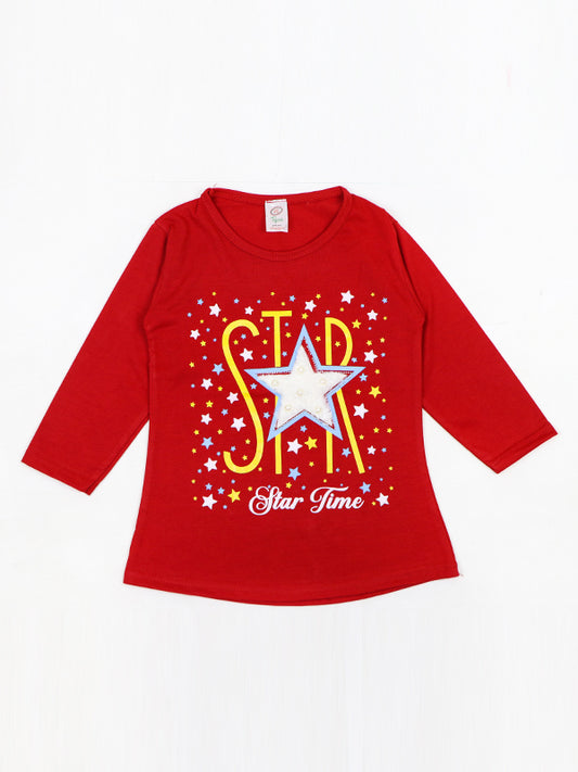 KG Girls Full Sleeve T-Shirt 3.5Yrs - 9Yrs Star Red