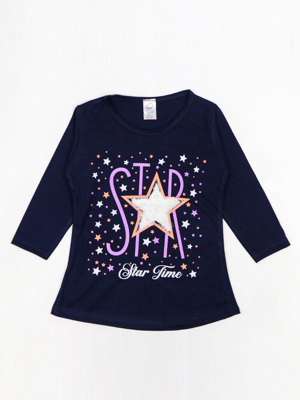 KG Girls Full Sleeve T-Shirt 3.5Yrs - 9Yrs Star Dark Blue