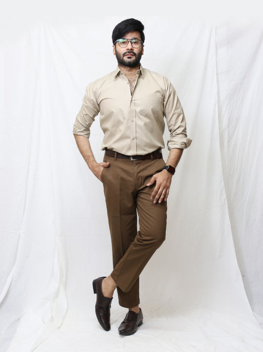 Men's Formal Dress Shirt Plain Brown