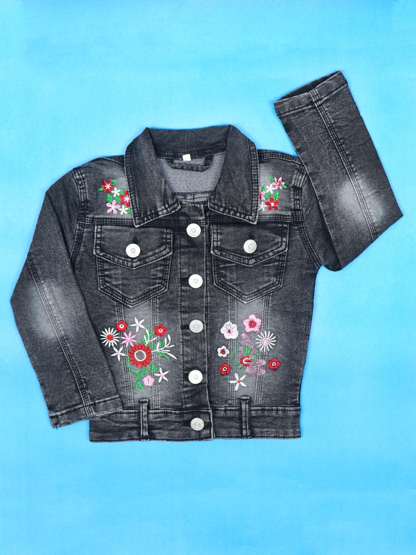 Girls Denim Jacket 2 Yrs - 9 Yrs Flower Black