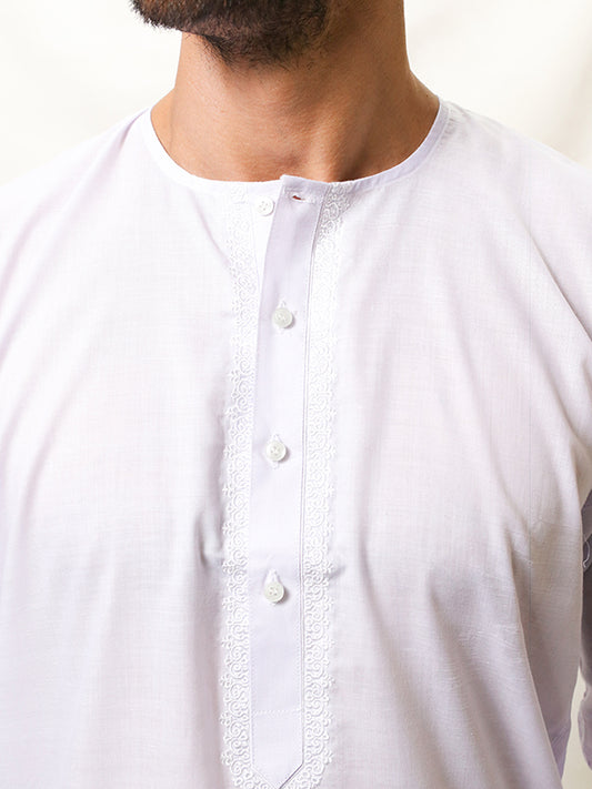 M-AFZL Malmal Kurta Magsi Collar for Men White