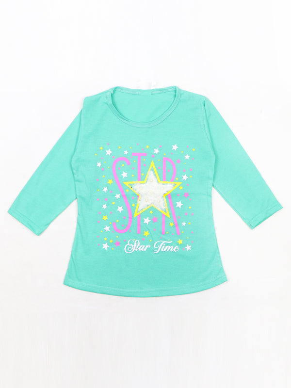 KG Girls Full Sleeve T-Shirt 3.5Yrs - 9Yrs Star Sea Green