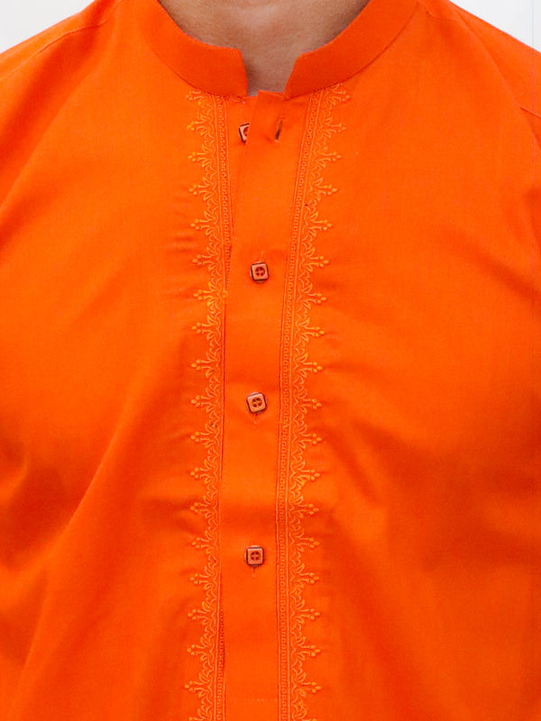 AM Men's Festive Embroidery Kurta Orange