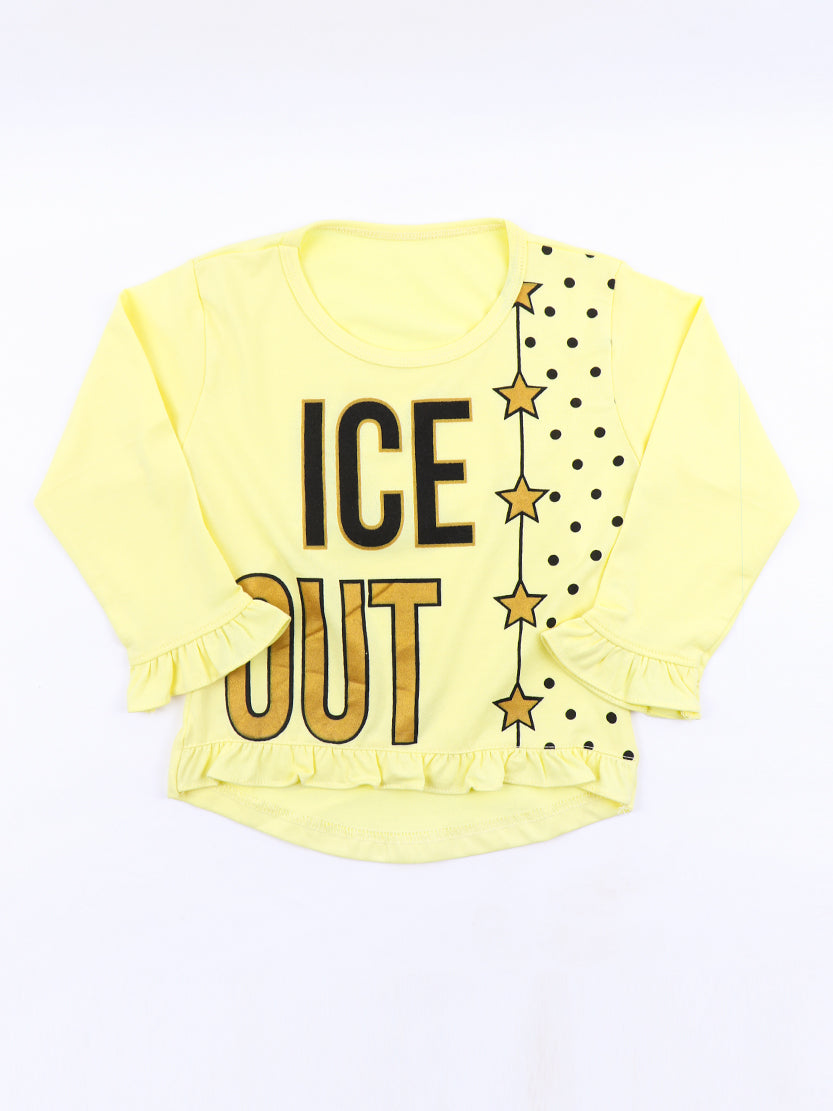 ATT 2.5 Yrs - 7 Yrs T-Shirt for Girls Printed Ice Out Light Yellow