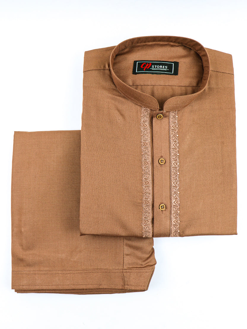 828/3-01 Men's Kameez Shalwar Stitched Suit Rust