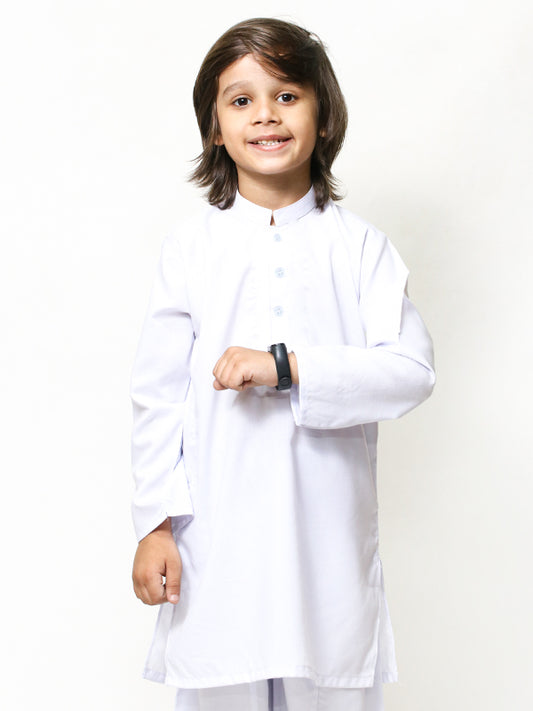 316P 2 Yrs - 17 Yrs Boys Shalwar Kameez Suit Sherwani Collar Plain White