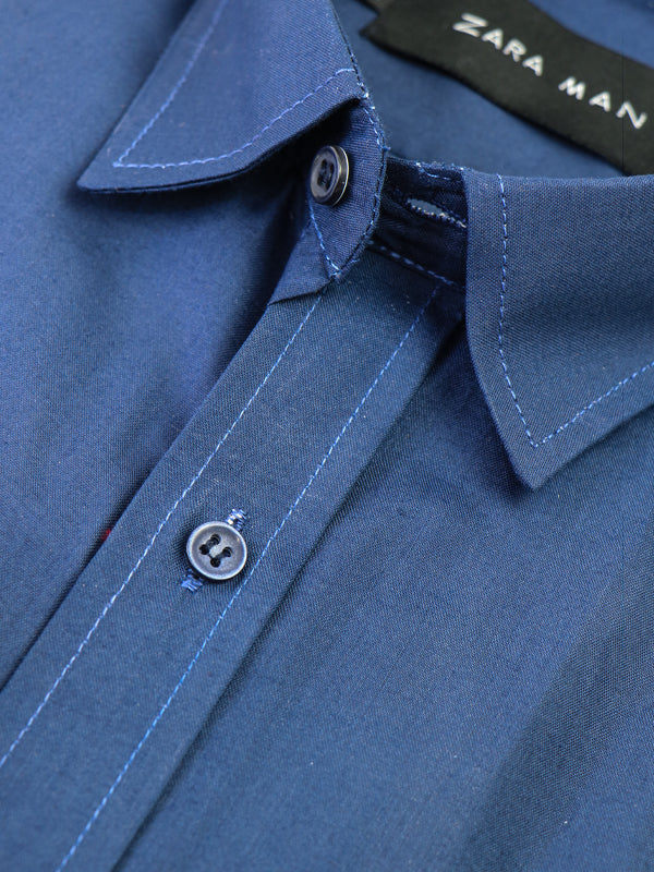 AZ Men's Formal Dress Shirt Plain Dark Blue MFS375