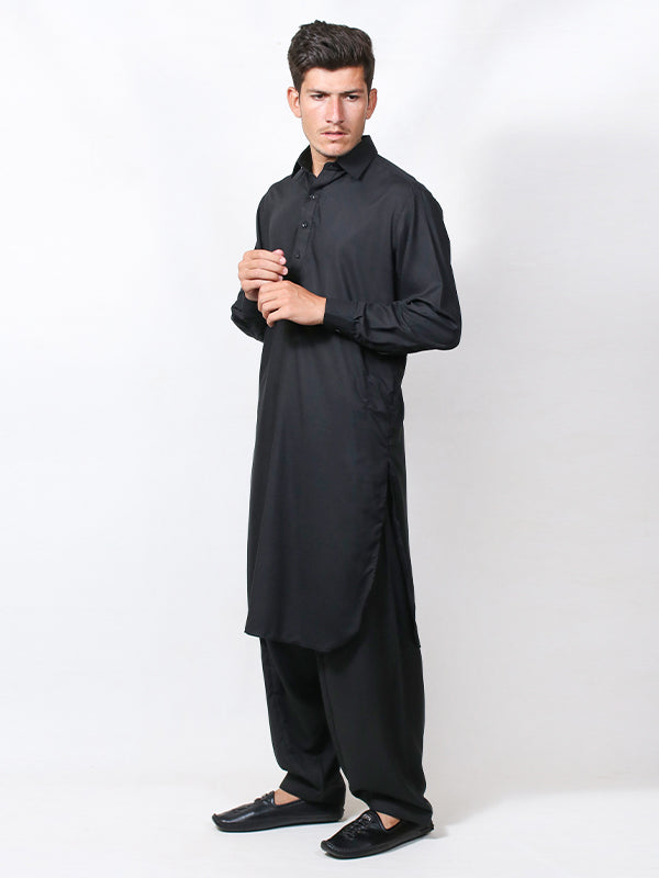 045 Shalwar Kameez Stitched Suit Fabron Fabric Shirt Collar Black