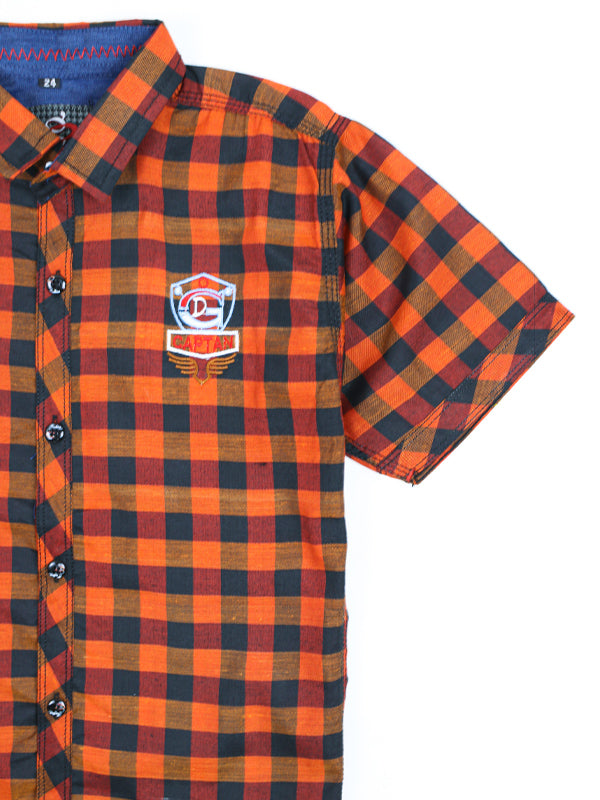 Boys Casual Shirt 12Yr - 15Yrs Multi Orange Checks