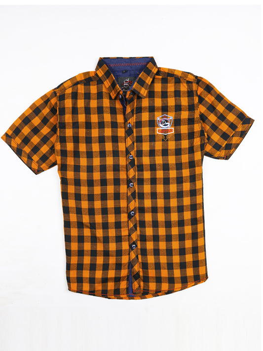 Boys Casual Shirt 12Yr - 15Yrs Orange Checks