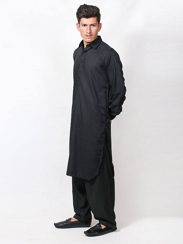 045 Shalwar Kameez Stitched Suit Fabron Fabric Shirt Collar Black