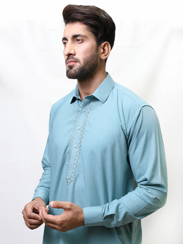 280 Men's Swiss Kameez Shalwar Stitched Suit Ferozi