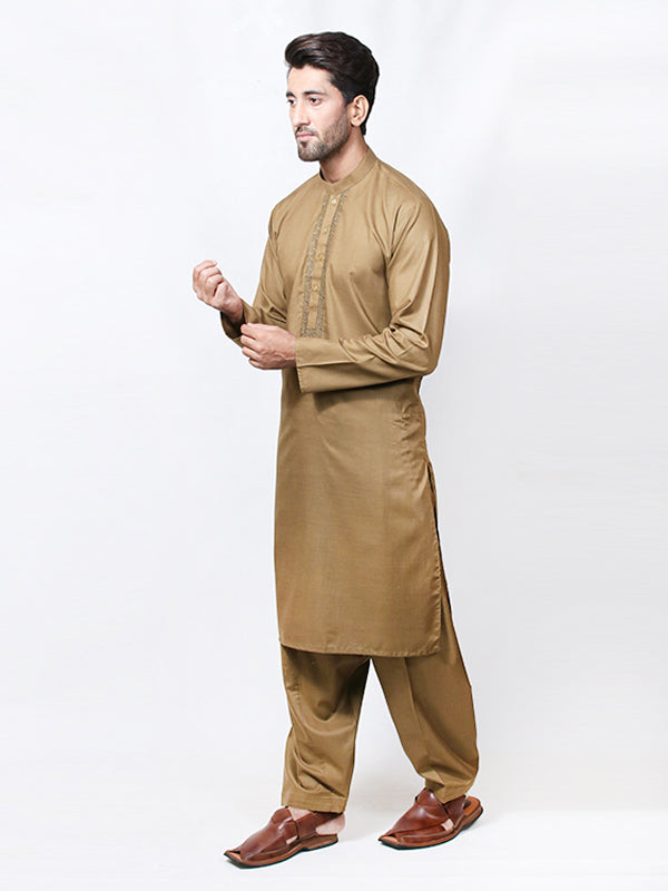 MSK69 Men's Kameez Shalwar Stitched Sherwani Collar Suit Brown