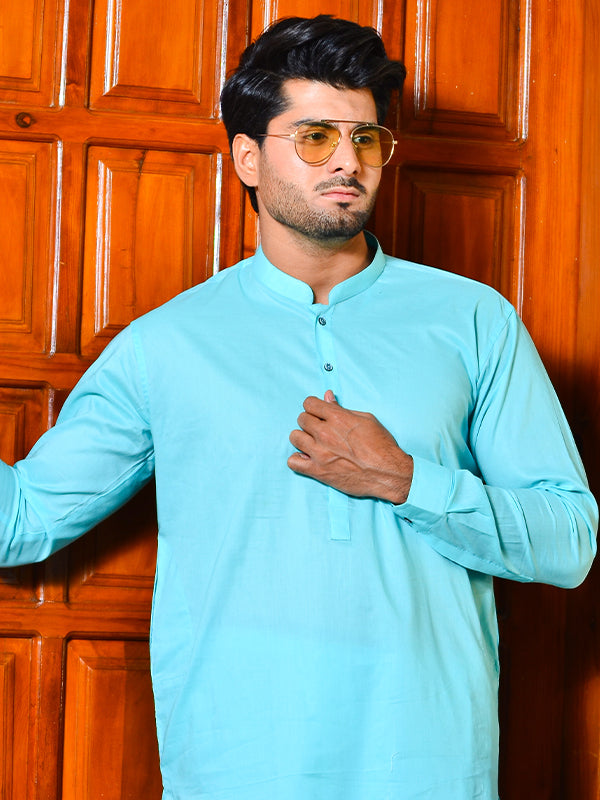 225 Men's Cotton Kameez Shalwar Stitched Suit Turquoise