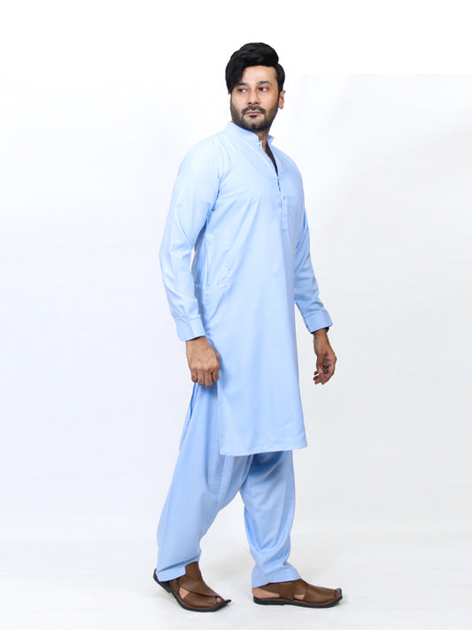 717-01 Men's Kameez Shalwar Stitched Suit Sky Blue