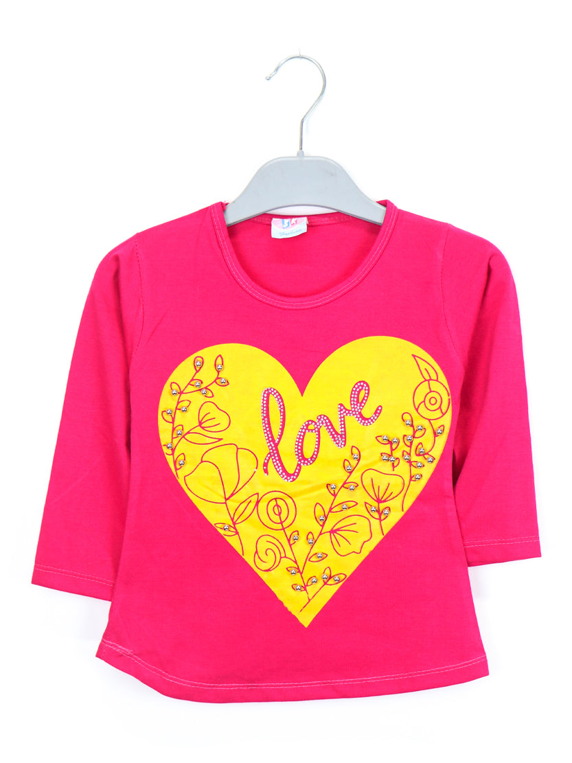 Girls 2.5 Yrs - 7 Yrs Long Sleeve T-Shirt Love Dark Pink