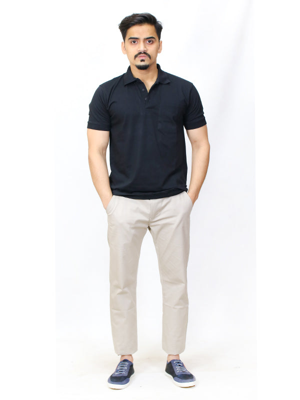 AM Men's Plain Polo T-Shirt Black