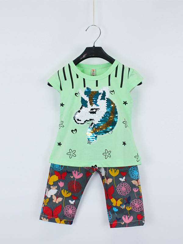 AKC Newborn Baby Suit 3 Mth - 9 Mth Sequins Unicorn Light Green