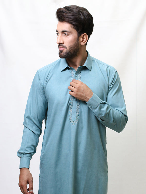 280 Men's Swiss Kameez Shalwar Stitched Suit Ferozi