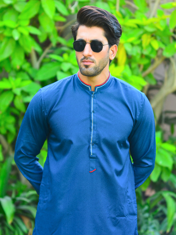 161E Men's Kameez Shalwar Stitched Suit Prussian Blue
