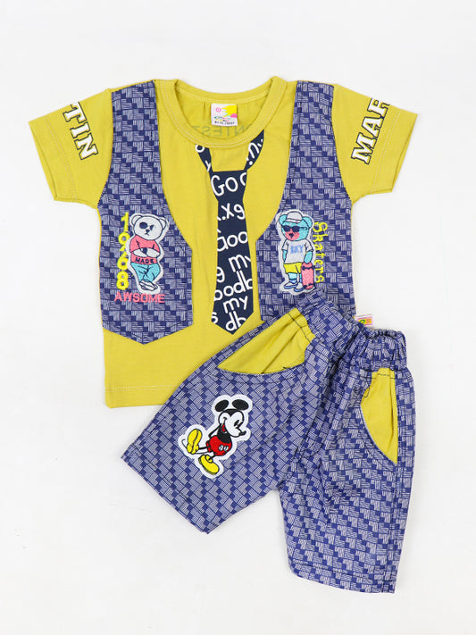 AJ Newborn Baba Suit 3Mth - 9Mth Tie Design Lemon Yellow