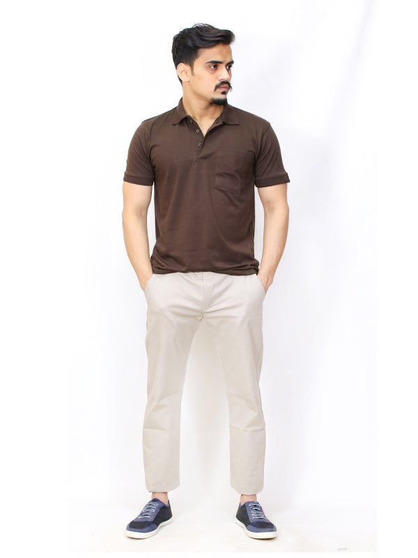 AM Men's Plain Polo T-Shirt Brown