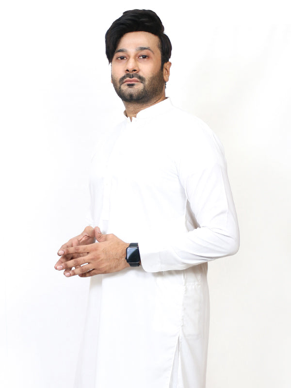 Men'Men's Kameez Shalwar Stitched Suit Off White Plain 02