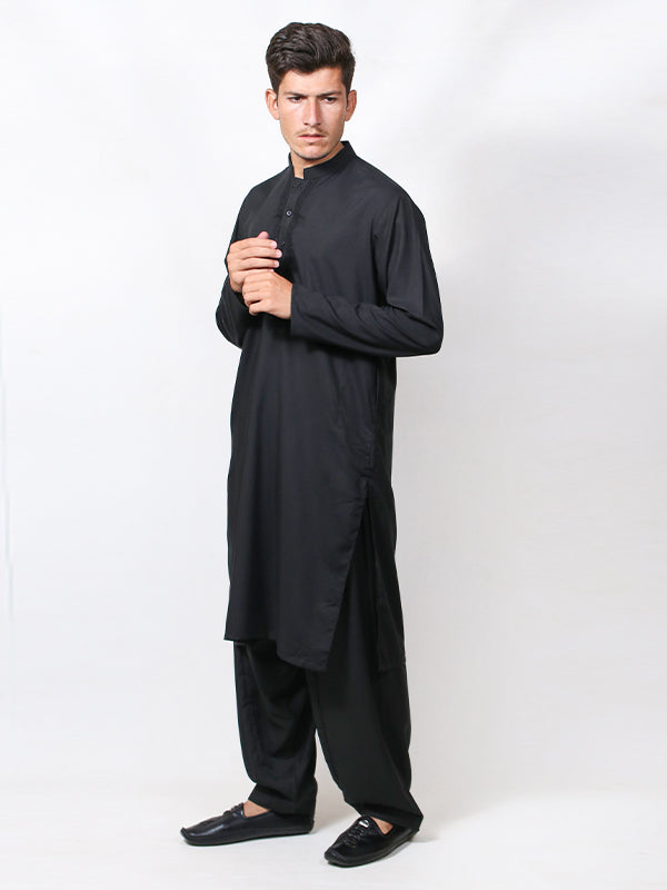 442E Shalwar Kameez Stitched Suit Fabric Sherwani Collar Black