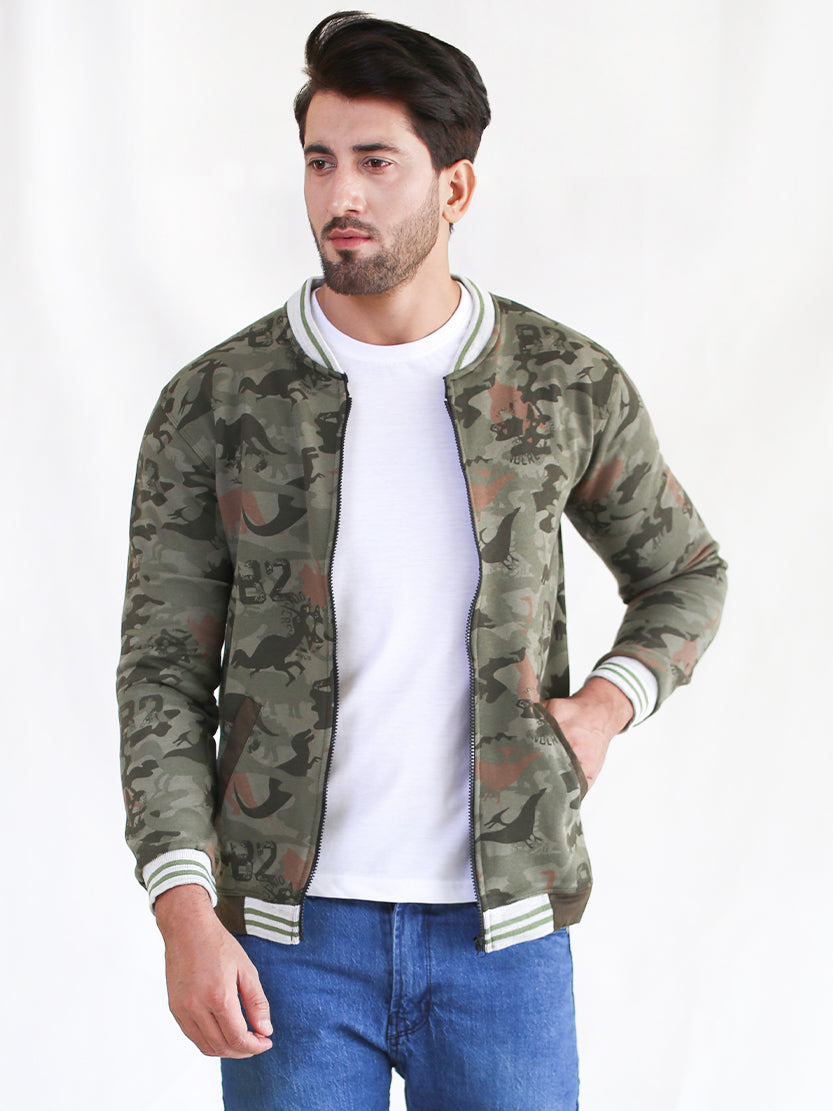 Bomber Jacket for Men Dinosaur Dull Green