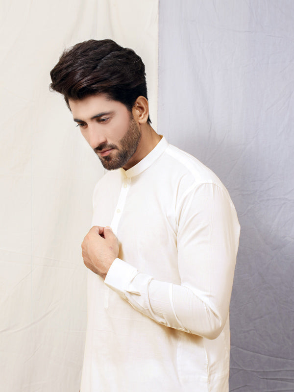 285 Men's Cotton Stitched Kameez Shalwar Off White Y 6