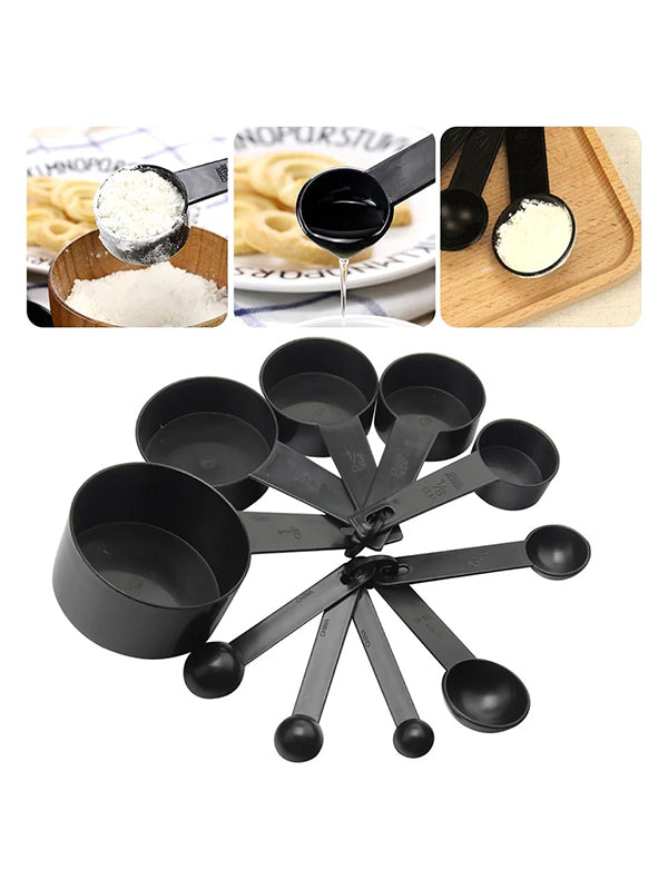 Set of 10 Cooking Measuring Cups and Spoons - Black